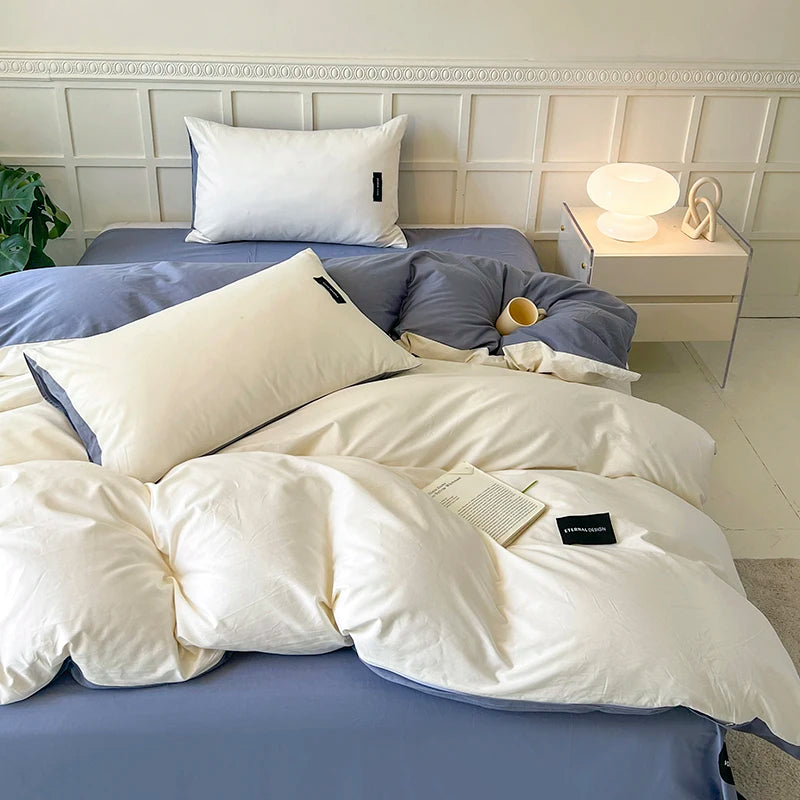 White duvet cover set with pillowcase - bed sheet and duvet cover set, available in single, double, queen and king sizes.