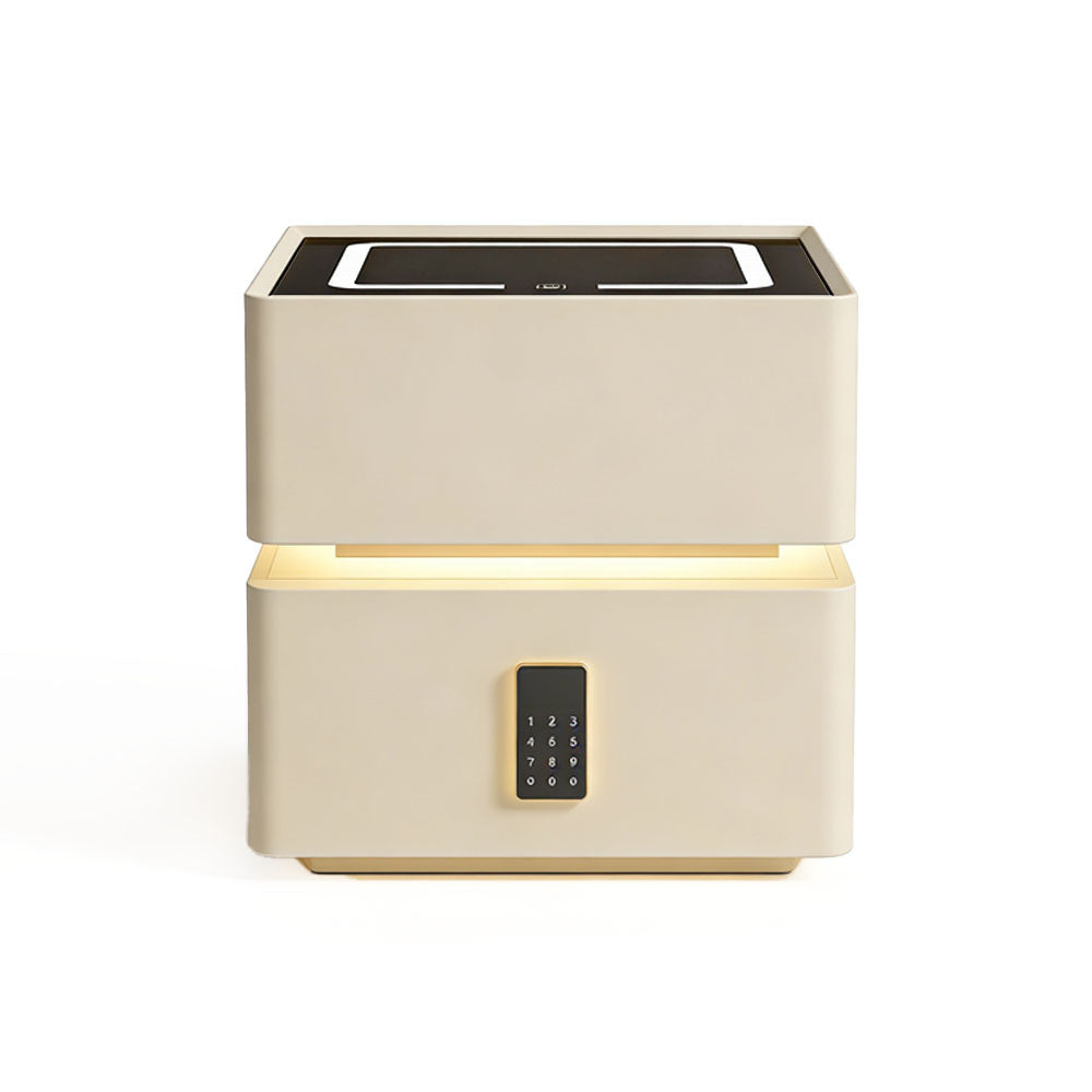 Smart hanging bedside table with cream design and lighting - Modern bedside storage cabinet