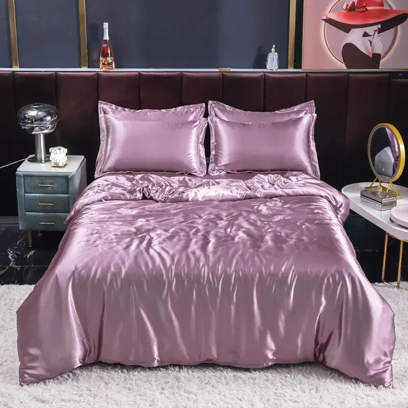 Luxury Nordic satin silk bedding set – duvet cover, bed sheet and pillowcases for single, double or twin beds