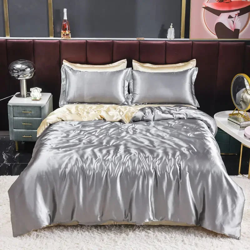 Luxury Nordic satin silk bedding set – duvet cover, bed sheet and pillowcases for single, double or twin beds