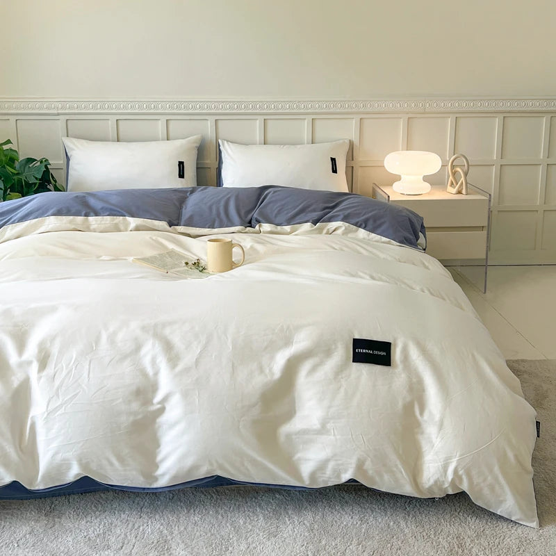 White duvet cover set with pillowcase - bed sheet and duvet cover set, available in single, double, queen and king sizes.