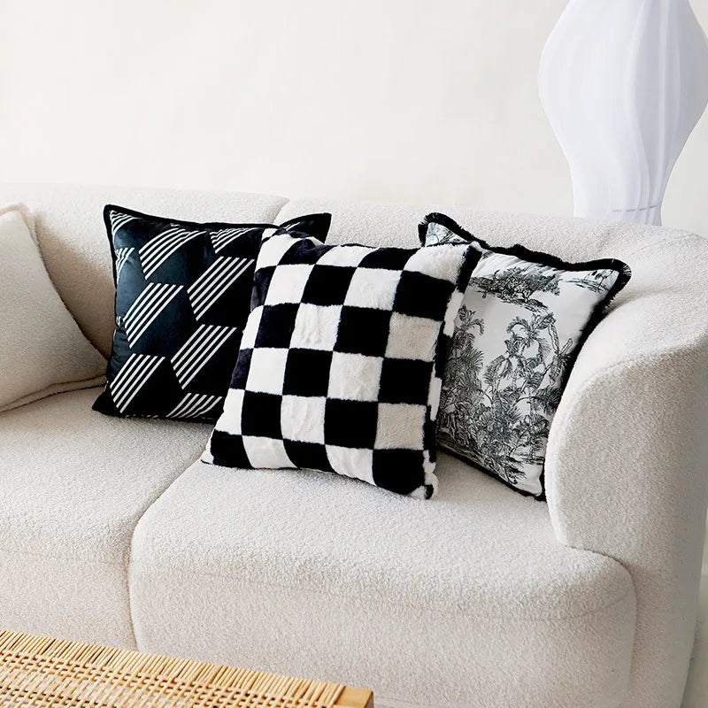 30x50/45x45 cm Nordic Plush Pillow Cover, Sofa Cushion Cover, Waist Cover, Black Retro Home Decor, Pillow Cover without Insert