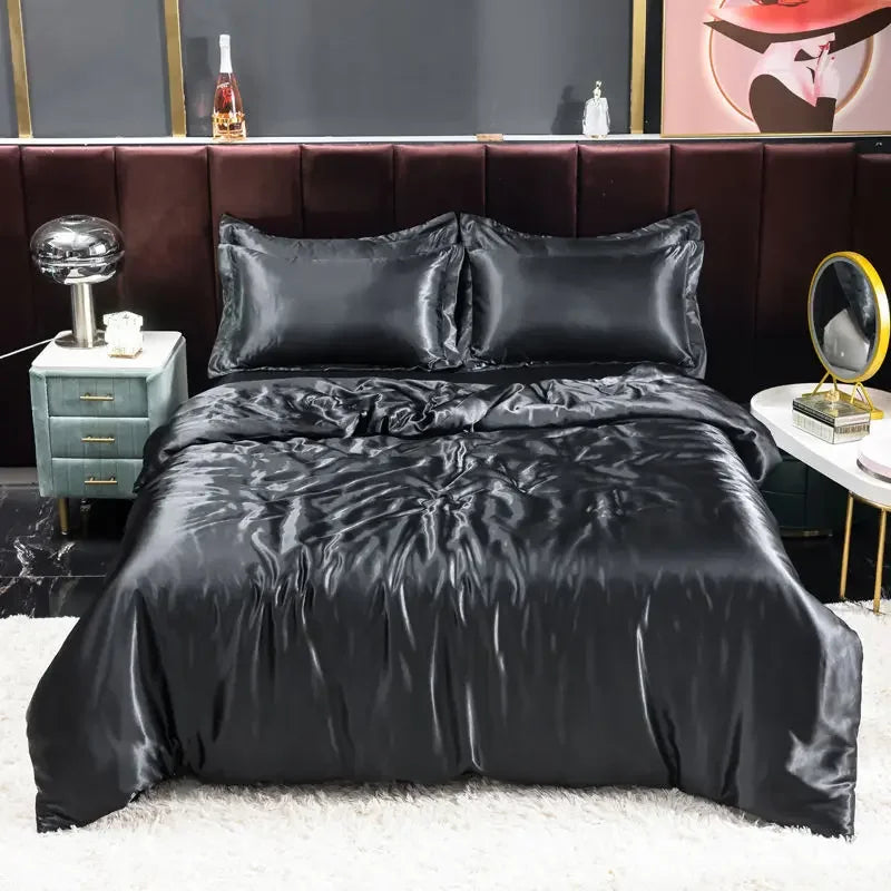 Luxury Nordic satin silk bedding set – duvet cover, bed sheet and pillowcases for single, double or twin beds