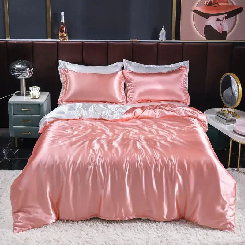 Luxury Nordic satin silk bedding set – duvet cover, bed sheet and pillowcases for single, double or twin beds