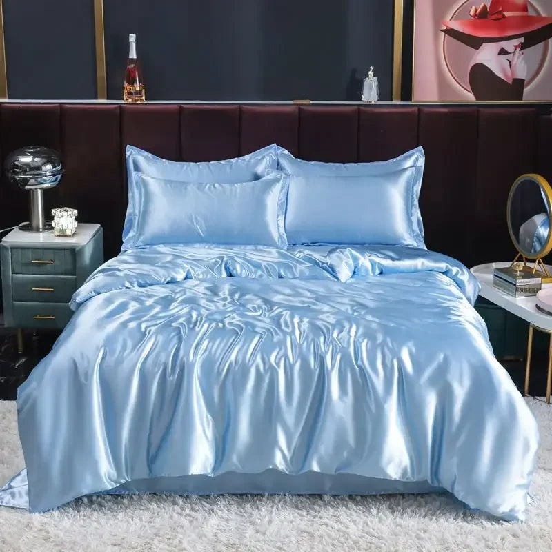 Luxury Nordic satin silk bedding set – duvet cover, bed sheet and pillowcases for single, double or twin beds