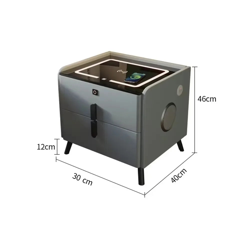 Smart bedside table with wireless charging via USB port - Ultra-slim, modern side table with a minimalist design and LED lighting