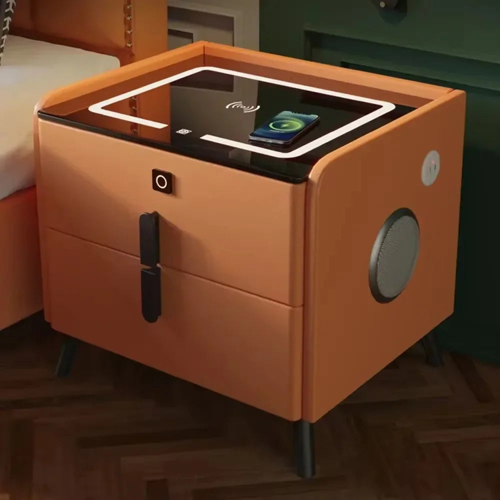 Smart bedside table with wireless charging via USB port - Ultra-slim, modern side table with a minimalist design and LED lighting