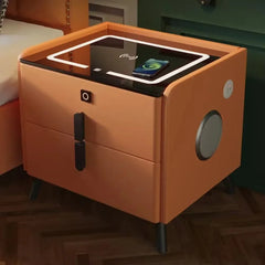 طاولة سرير ذكية مزودة بشحن لاسلكي عبر منفذ USB - طاولة جانبية عصرية فائقة النحافة بتصميم بسيط مع إضاءة LED