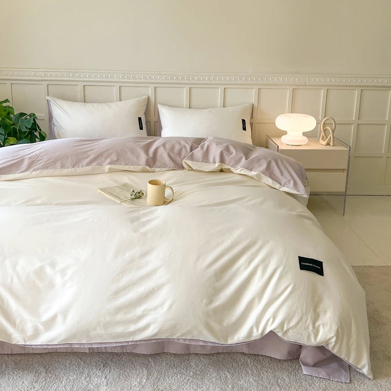 White duvet cover set with pillowcase - bed sheet and duvet cover set, available in single, double, queen and king sizes.