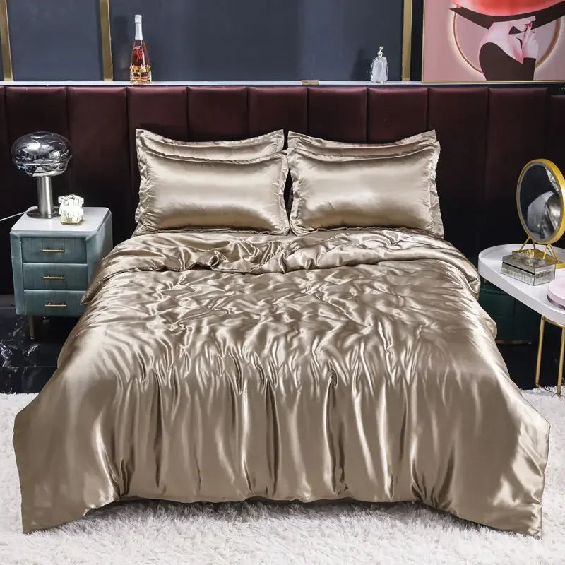 Luxury Nordic satin silk bedding set – duvet cover, bed sheet and pillowcases for single, double or twin beds