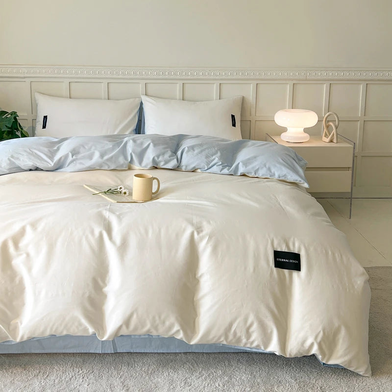 White duvet cover set with pillowcase - bed sheet and duvet cover set, available in single, double, queen and king sizes.