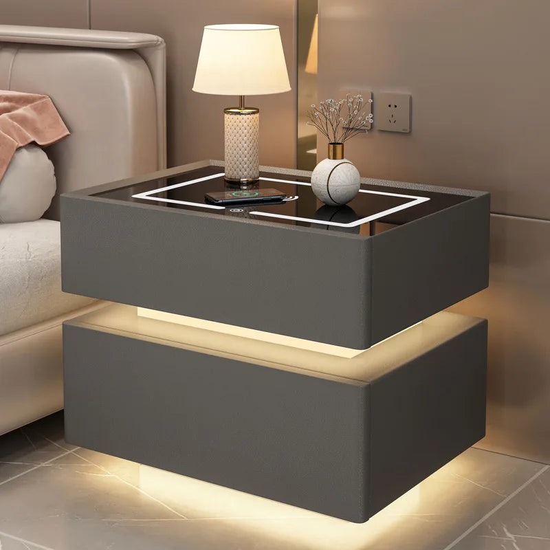 Innovative smart bedside table with sensor lighting and wireless charging - Nordic design side table with storage space (available in multiple sizes)