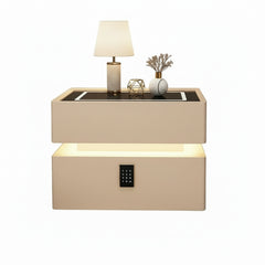 طاولة سرير ذكية مبتكرة مزودة بإضاءة استشعارية وشحن لاسلكي - طاولة جانبية بتصميم نورديك مع مساحة تخزين (متوفرة بأحجام متعددة)