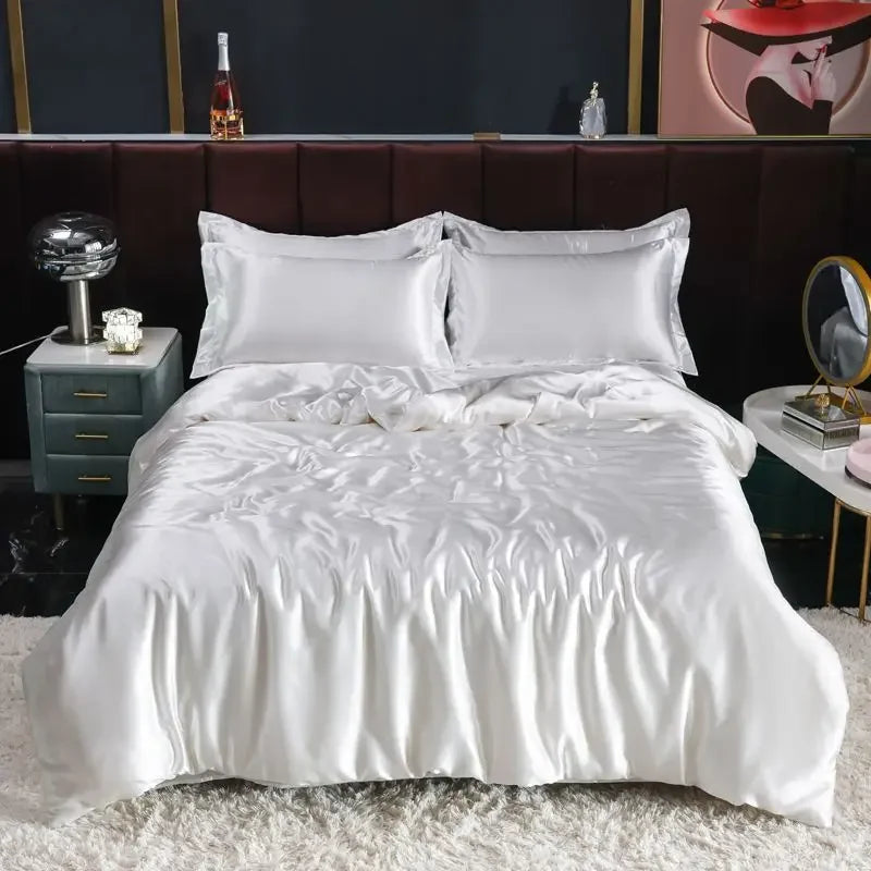 Luxury Nordic satin silk bedding set – duvet cover, bed sheet and pillowcases for single, double or twin beds