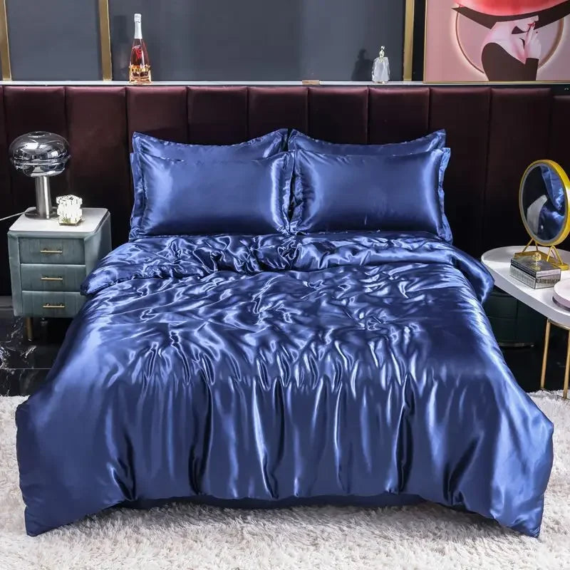 Luxury Nordic satin silk bedding set – duvet cover, bed sheet and pillowcases for single, double or twin beds