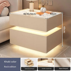 طاولة سرير ذكية مبتكرة مزودة بإضاءة استشعارية وشحن لاسلكي - طاولة جانبية بتصميم نورديك مع مساحة تخزين (متوفرة بأحجام متعددة)