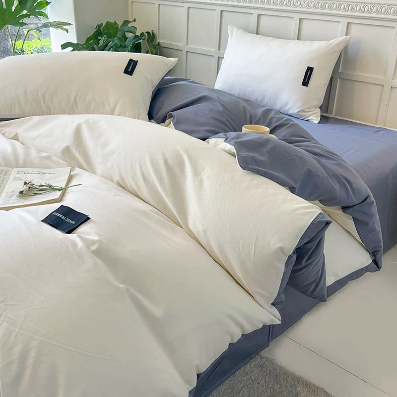 White duvet cover set with pillowcase - bed sheet and duvet cover set, available in single, double, queen and king sizes.