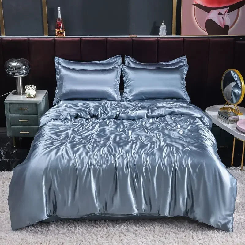 Luxury Nordic satin silk bedding set – duvet cover, bed sheet and pillowcases for single, double or twin beds
