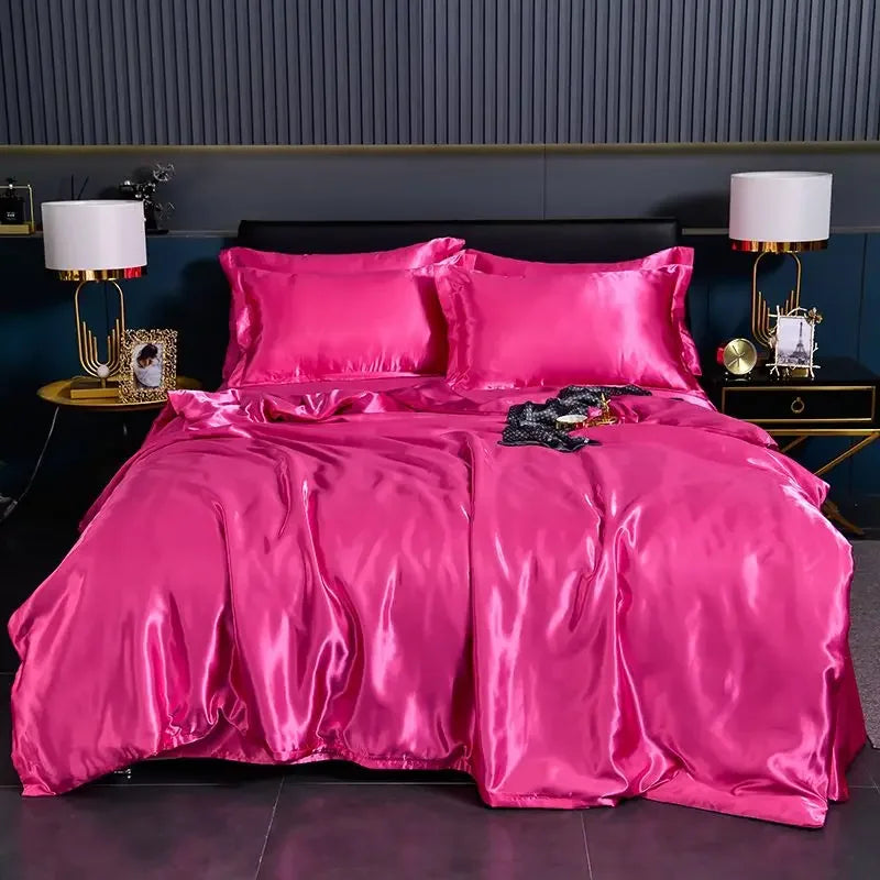 Luxury Nordic satin silk bedding set – duvet cover, bed sheet and pillowcases for single, double or twin beds 