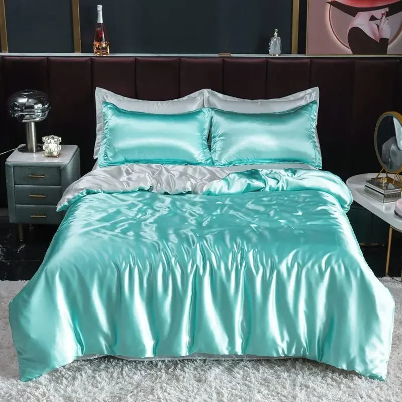 Luxury Nordic satin silk bedding set – duvet cover, bed sheet and pillowcases for single, double or twin beds 