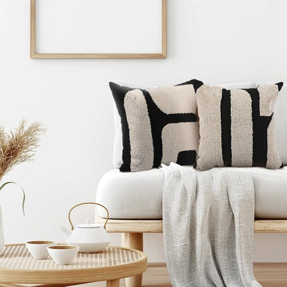 Thick black and white patterned pillow cover - Bohemian geometric pattern decorative pillow cover (18 x 18 inches, abstract pattern) 