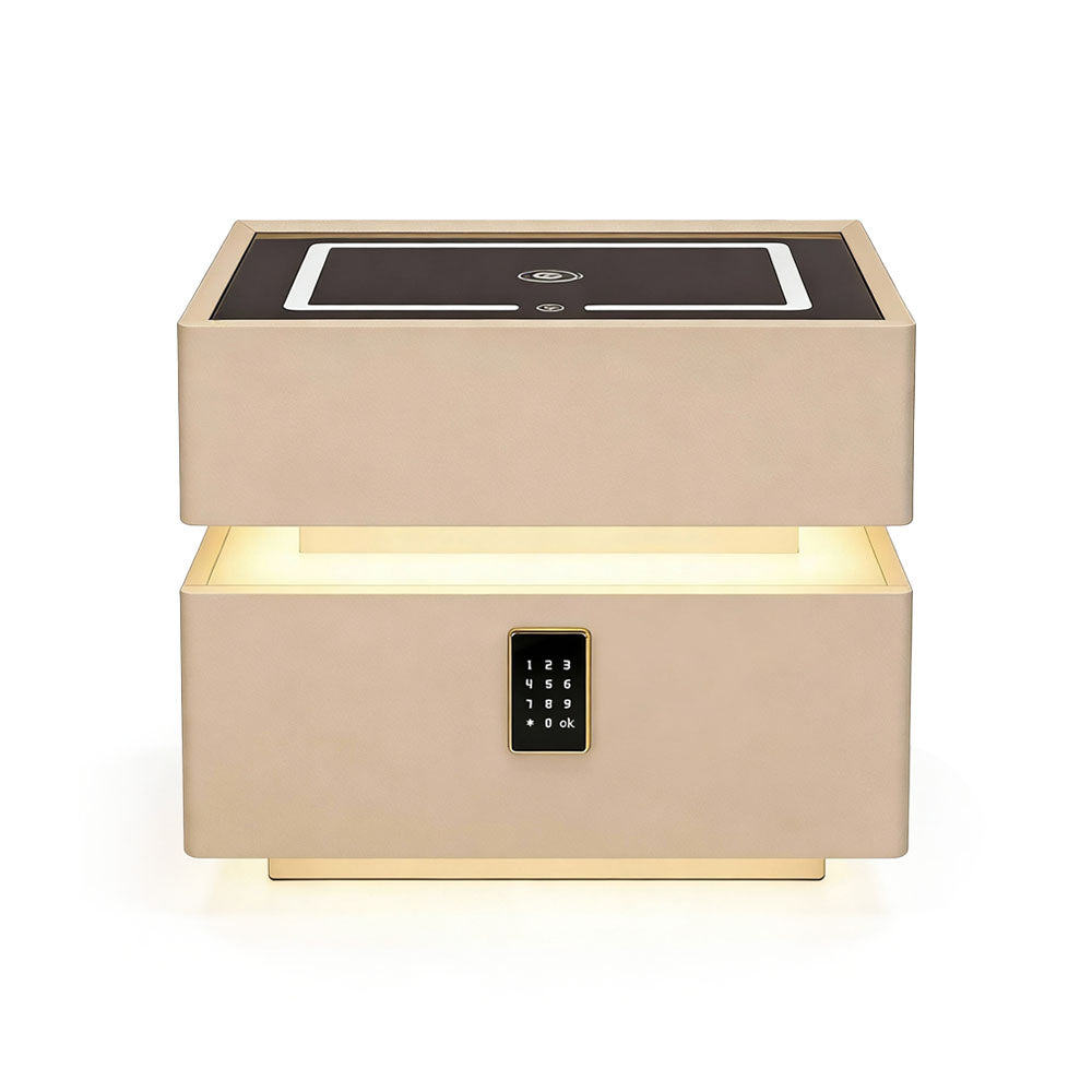 Smart hanging bedside table with cream design and lighting - Modern bedside storage cabinet 
