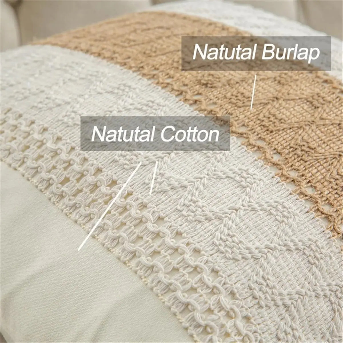 18x18 inch cotton and burlap pillow covers, in a rustic bohemian pattern, striped, suitable for spring and summer. 