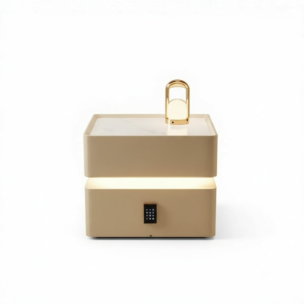 Smart hanging bedside table with cream design and lighting - Modern bedside storage cabinet 