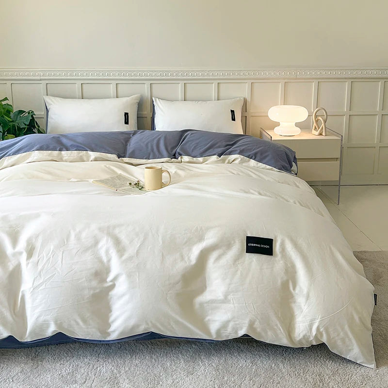 White duvet cover set with pillowcase - bed sheet and duvet cover set, available in single, double, queen and king sizes. 