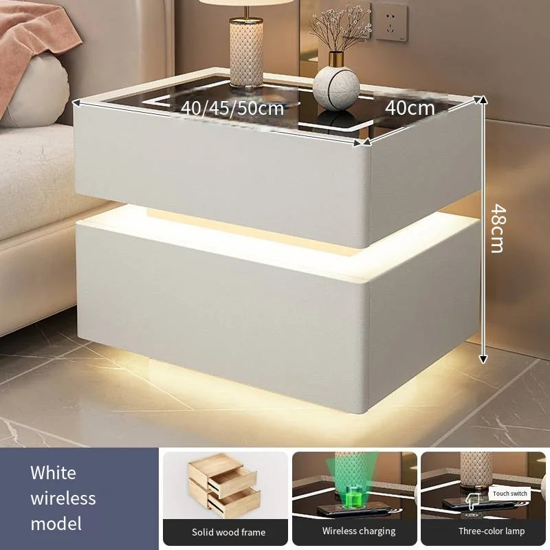 Innovative smart bedside table with sensor lighting and wireless charging - Nordic design side table with storage space (available in multiple sizes) 