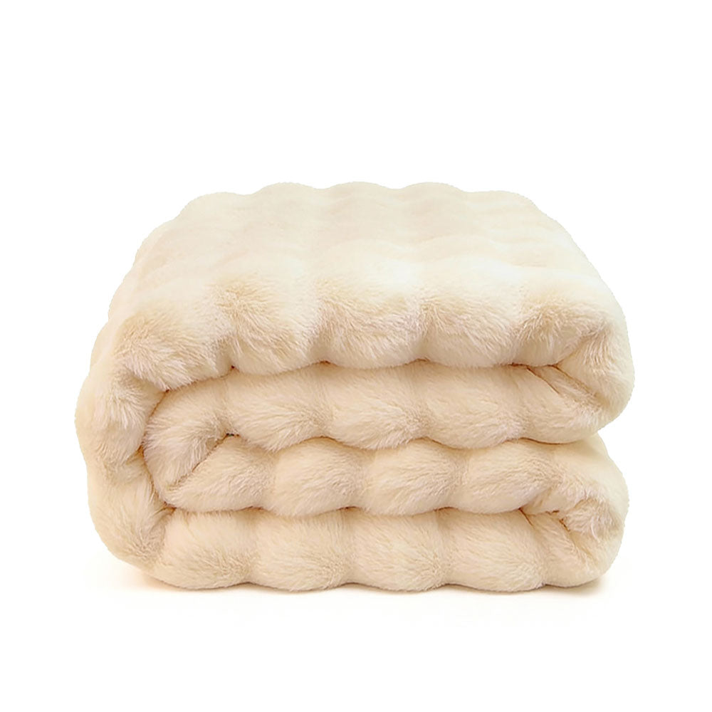 Super soft faux fur blanket similar to rabbit fur - a bubble blanket suitable for all seasons for the bedroom, bed, and sofa; a winter home decor knitted fleece. 