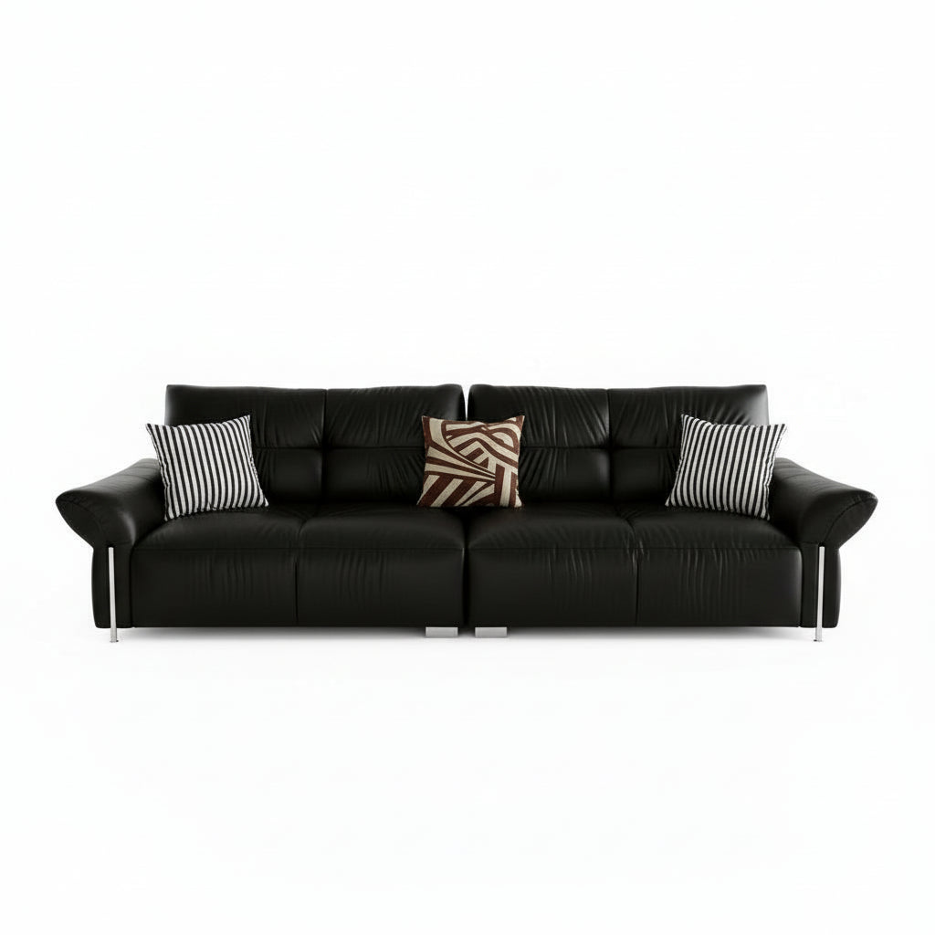 أريكة جلدية لغرفة المعيشة على الطراز الفرنسي القديم من الجلد البقري عالي الجودة مع مسند ظهر مرتفع على شكل سحابة على الطراز العتيق