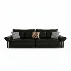 أريكة جلدية لغرفة المعيشة على الطراز الفرنسي القديم من الجلد البقري عالي الجودة مع مسند ظهر مرتفع على شكل سحابة على الطراز العتيق