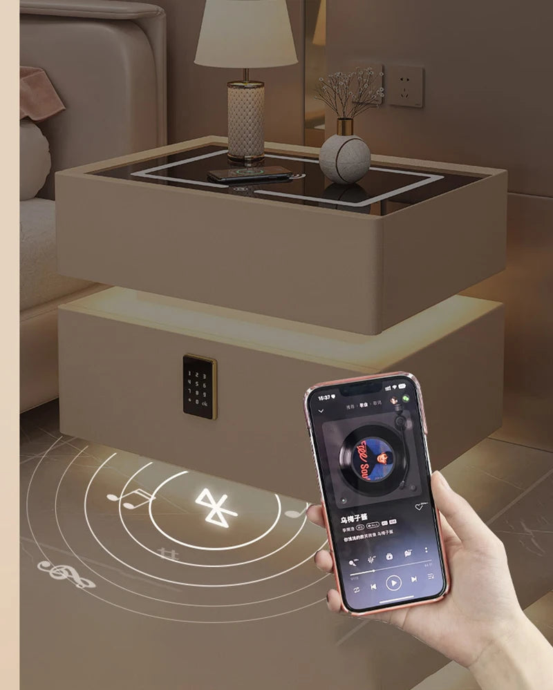 Innovative smart bedside table with sensor lighting and wireless charging - Nordic design side table with storage space (available in multiple sizes) 