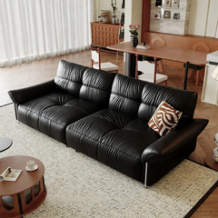 أريكة جلدية لغرفة المعيشة على الطراز الفرنسي القديم من الجلد البقري عالي الجودة مع مسند ظهر مرتفع على شكل سحابة على الطراز العتيق