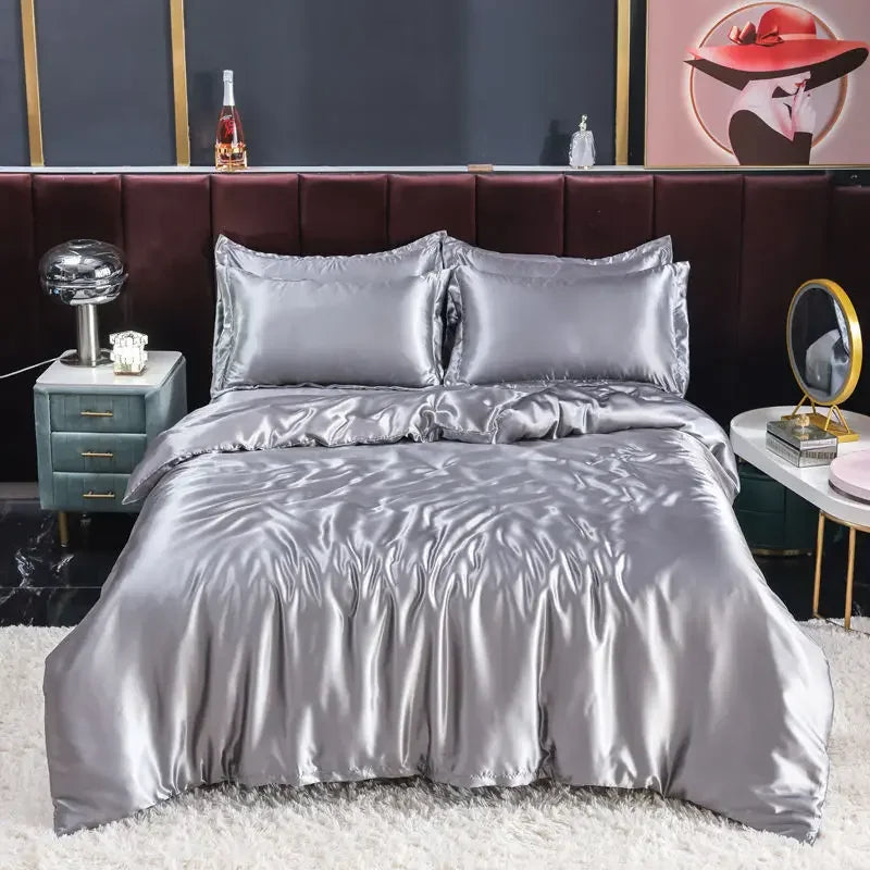 Luxury Nordic satin silk bedding set – duvet cover, bed sheet and pillowcases for single, double or twin beds 