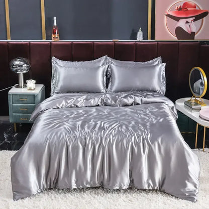 Luxury Nordic satin silk bedding set – duvet cover, bed sheet and pillowcases for single, double or twin beds 