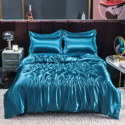 Luxury Nordic satin silk bedding set – duvet cover, bed sheet and pillowcases for single, double or twin beds 