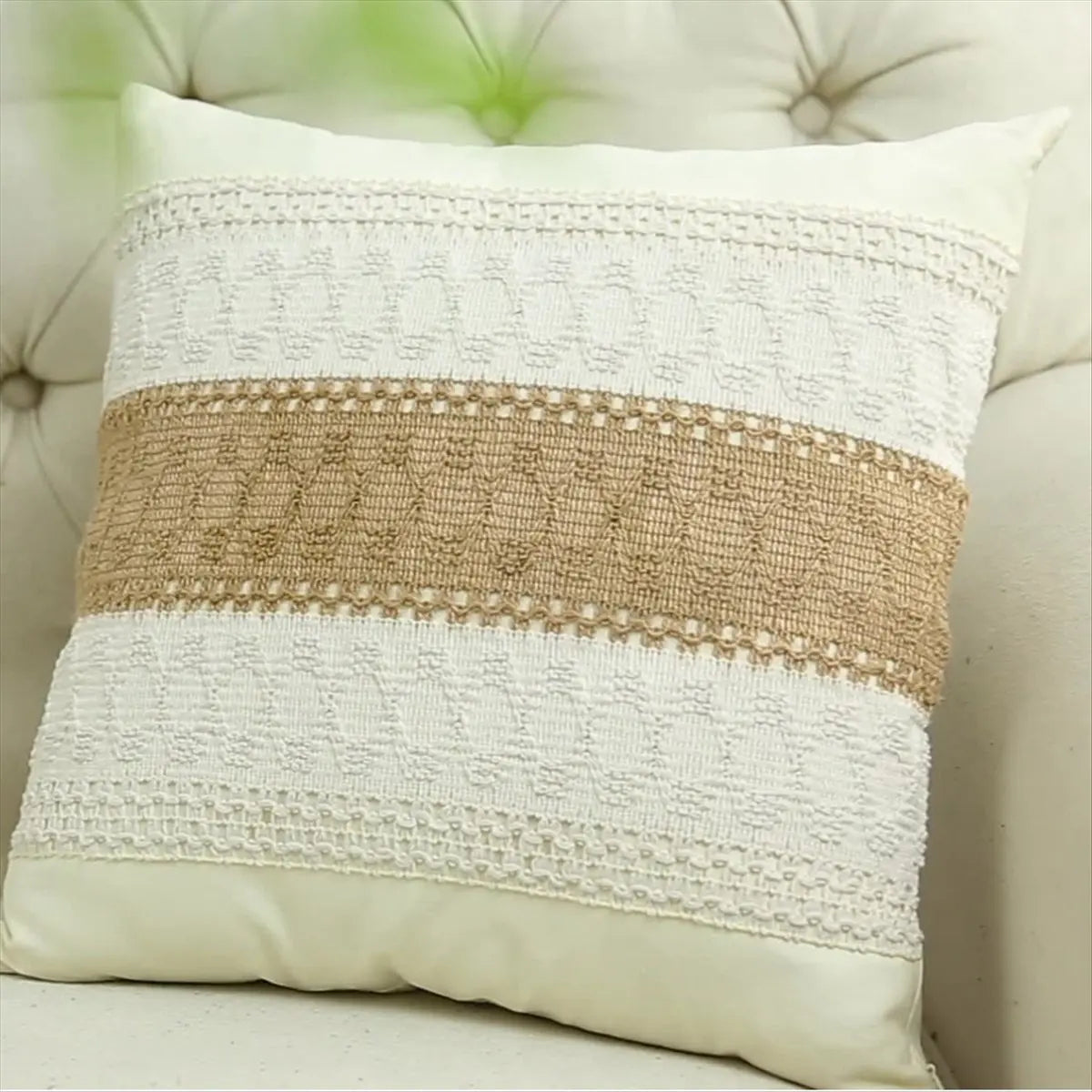 18x18 inch cotton and burlap pillow covers, in a rustic bohemian pattern, striped, suitable for spring and summer. 