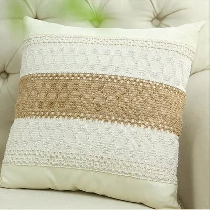 18x18 inch cotton and burlap pillow covers, in a rustic bohemian pattern, striped, suitable for spring and summer. 