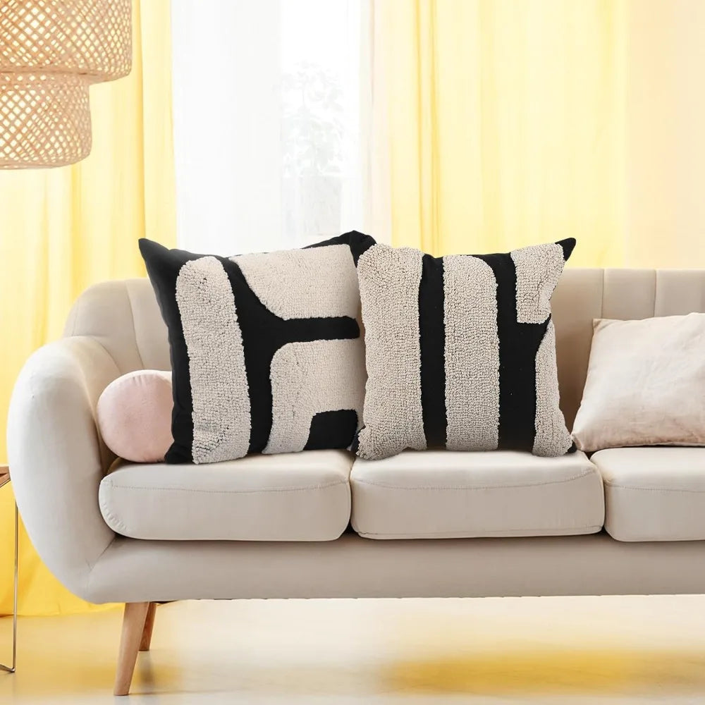 Thick black and white patterned pillow cover - Bohemian geometric pattern decorative pillow cover (18 x 18 inches, abstract pattern) 