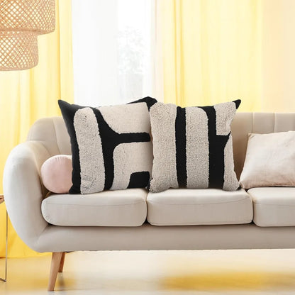 Thick black and white patterned pillow cover - Bohemian geometric pattern decorative pillow cover (18 x 18 inches, abstract pattern) 