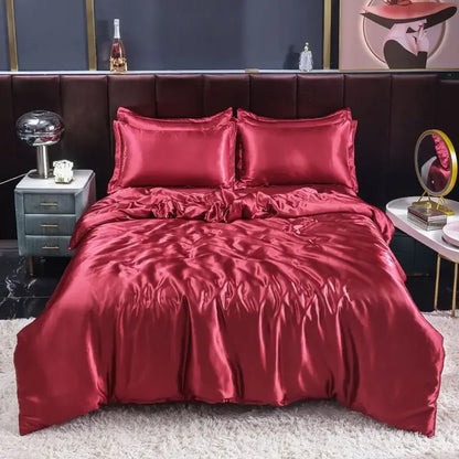 Luxury Nordic satin silk bedding set – duvet cover, bed sheet and pillowcases for single, double or twin beds 