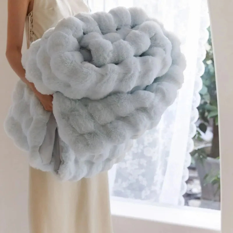 Super soft faux fur blanket similar to rabbit fur - a bubble blanket suitable for all seasons for the bedroom, bed, and sofa; a winter home decor knitted fleece. 