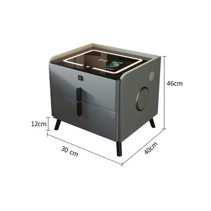 Smart bedside table with wireless charging via USB port - Ultra-slim, modern side table with a minimalist design and LED lighting 