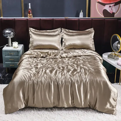 Luxury Nordic satin silk bedding set – duvet cover, bed sheet and pillowcases for single, double or twin beds 