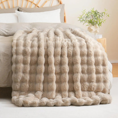 Super soft faux fur blanket similar to rabbit fur - a bubble blanket suitable for all seasons for the bedroom, bed, and sofa; a winter home decor knitted fleece. 