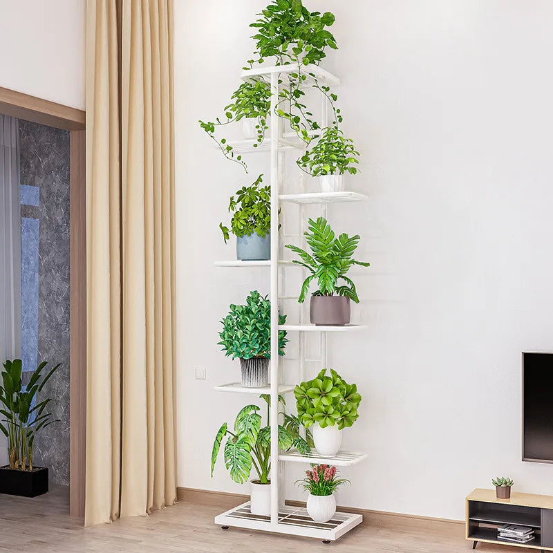 Multi-tiered iron plant racks from floor to ceiling, balcony plant stand, flower rack, living room display stand 