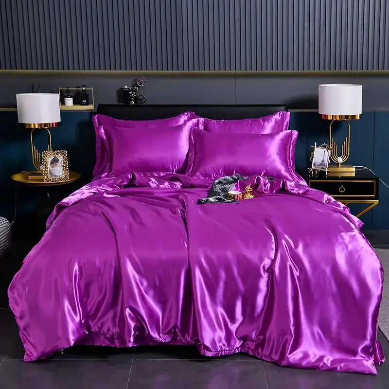 Luxury Nordic satin silk bedding set – duvet cover, bed sheet and pillowcases for single, double or twin beds 