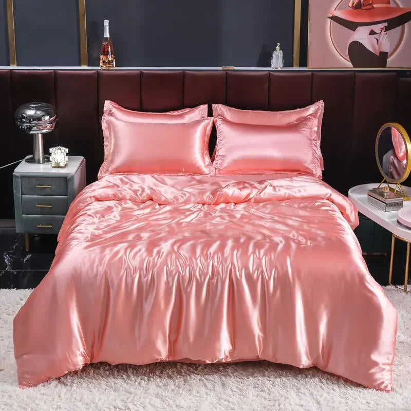 Luxury Nordic satin silk bedding set – duvet cover, bed sheet and pillowcases for single, double or twin beds 